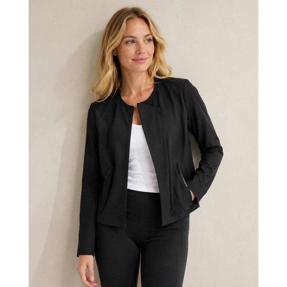 Athleta Soho Jacket Black Asymmetrical Zip Collarless Blazer Style 212358 Size S